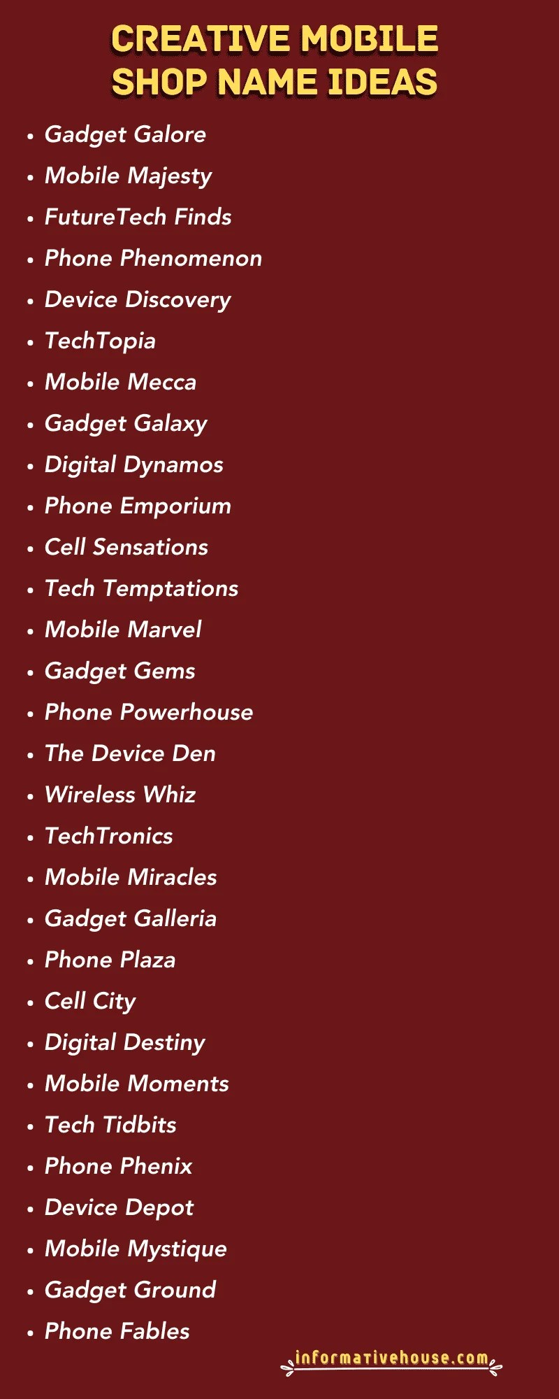 Connecting You 499+ Inspiring Mobile Shop Name Ideas! Informative House