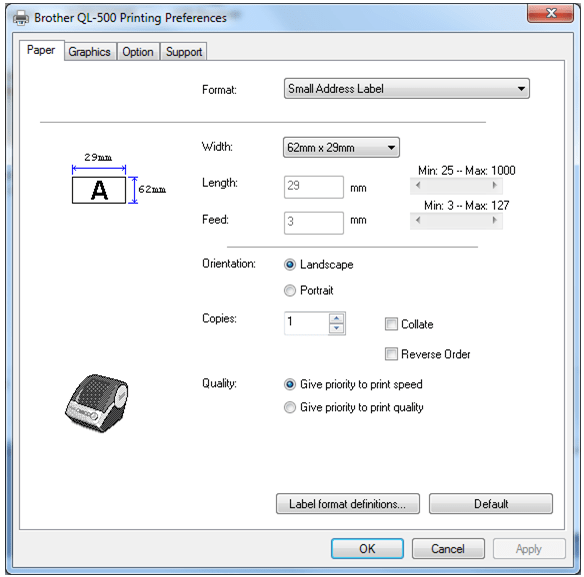 Label Printer Settings Brother QL-500 – Infusion Business Software