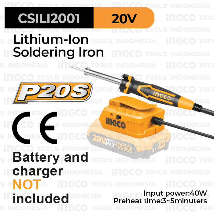 P20S Cordless Solder Iron (40 W) INGCO CSILI2001 Patri Listrik Timah