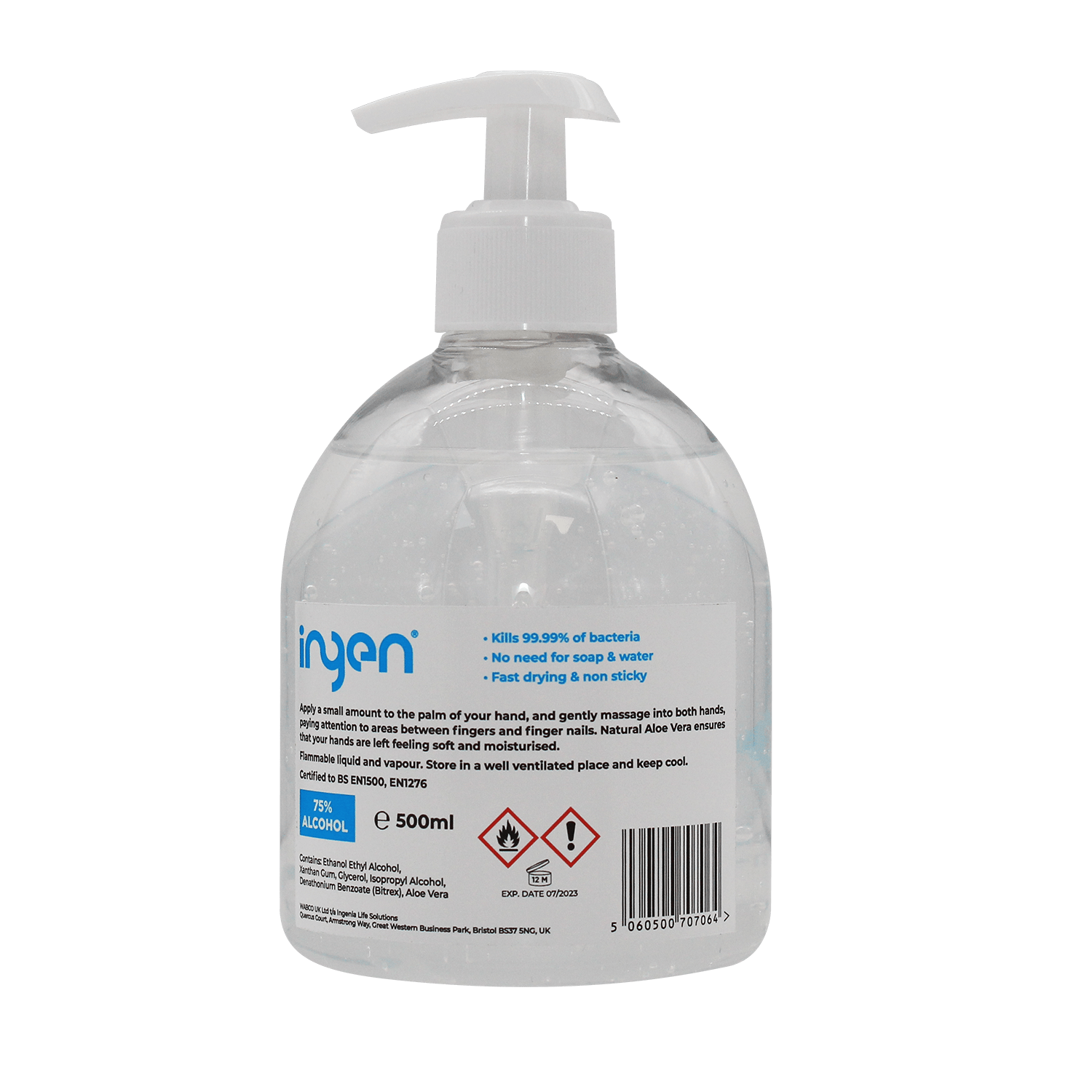 Hand Sanitiser Gel 500ml Pump Cap 75 Alcoholbased