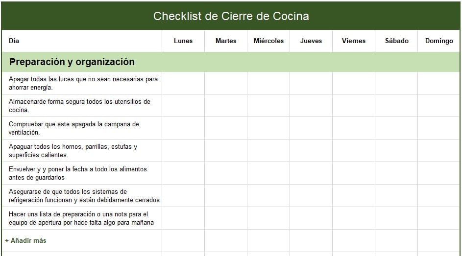 ¿Necesitas un checklist de cocina? PLANTILLA EXCEL GRATIS