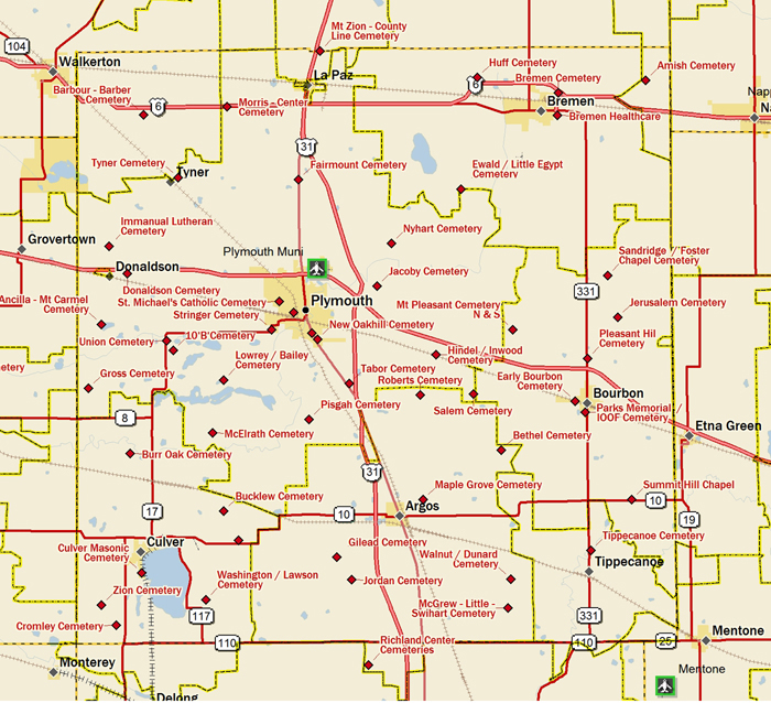 Map of Cemeteries in Marshall County, Indiana