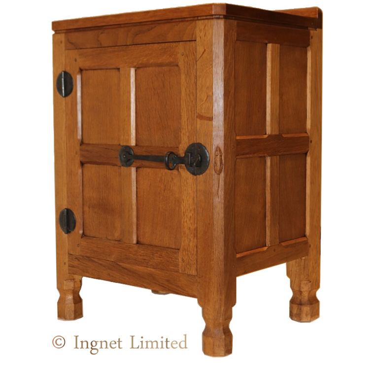 ROBERT MOUSEMAN THOMPSON MODERN OAK ADZED TOP BEDSIDE CUPBOARD