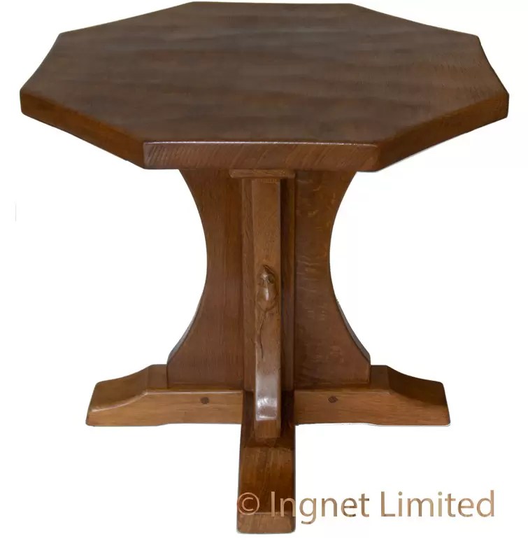 ROBERT MOUSEMAN THOMPSON OCTAGONAL VINTAGE ADZED OAK COFFEE TABLE