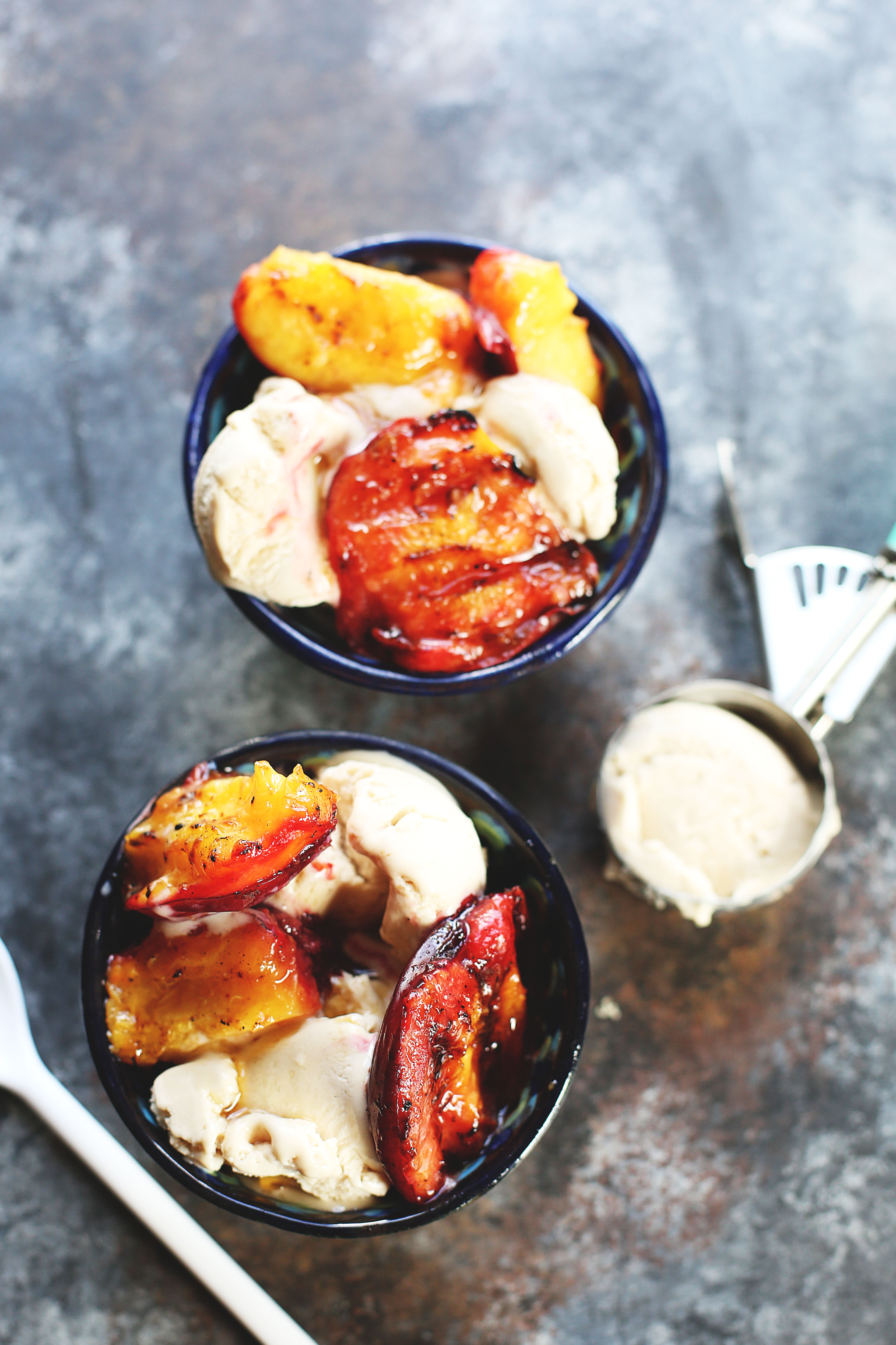 Grilled Peaches over Vegan Ice Cream
