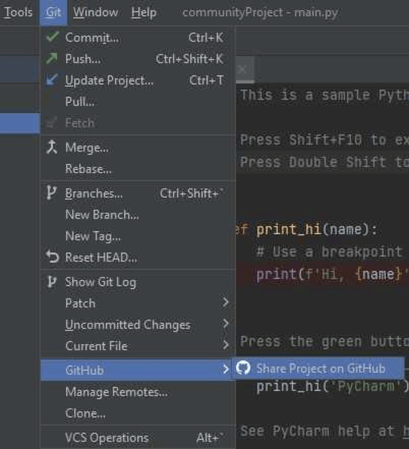 Using PyCharm with Git