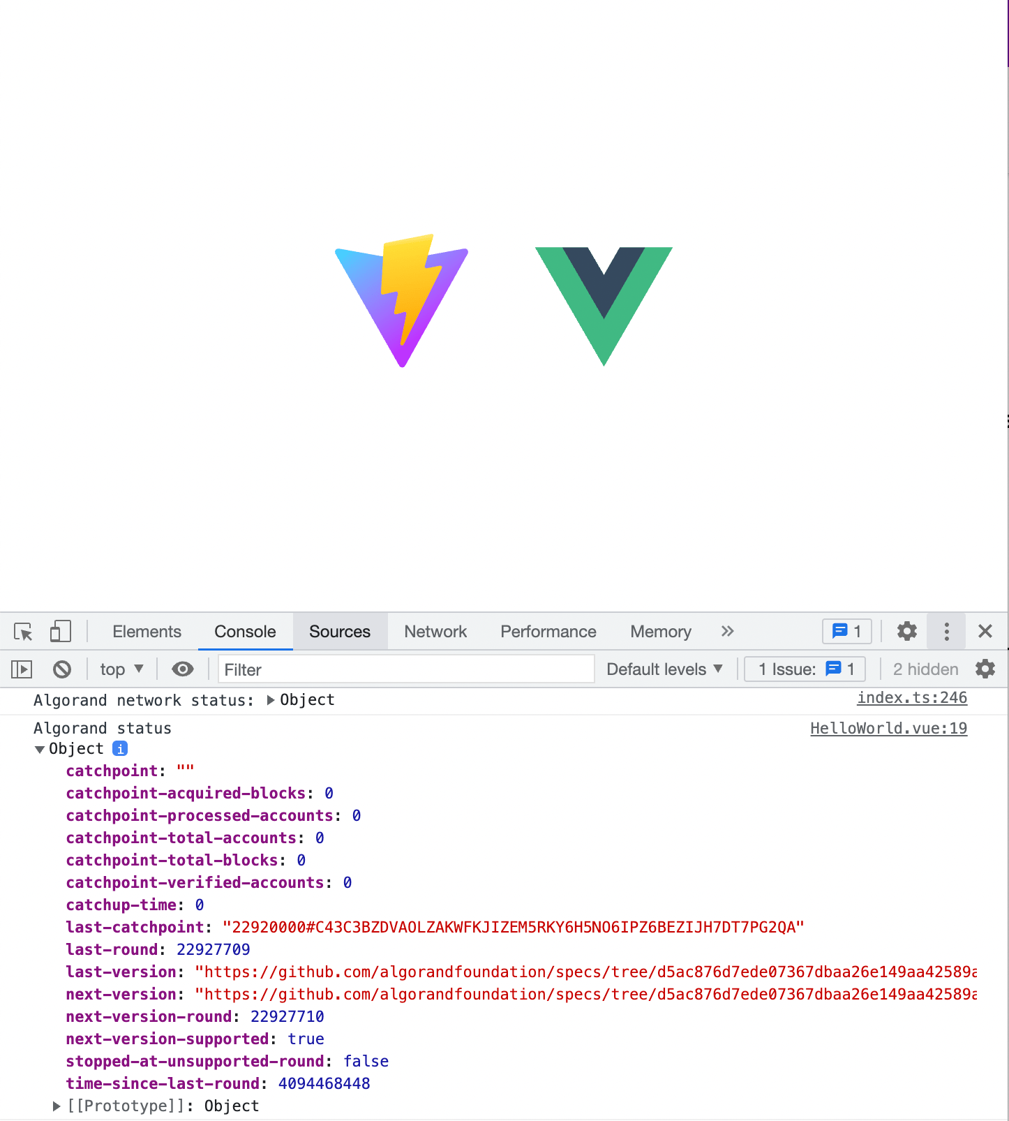 Example App Vue Inkey Algorand dApp Wallet