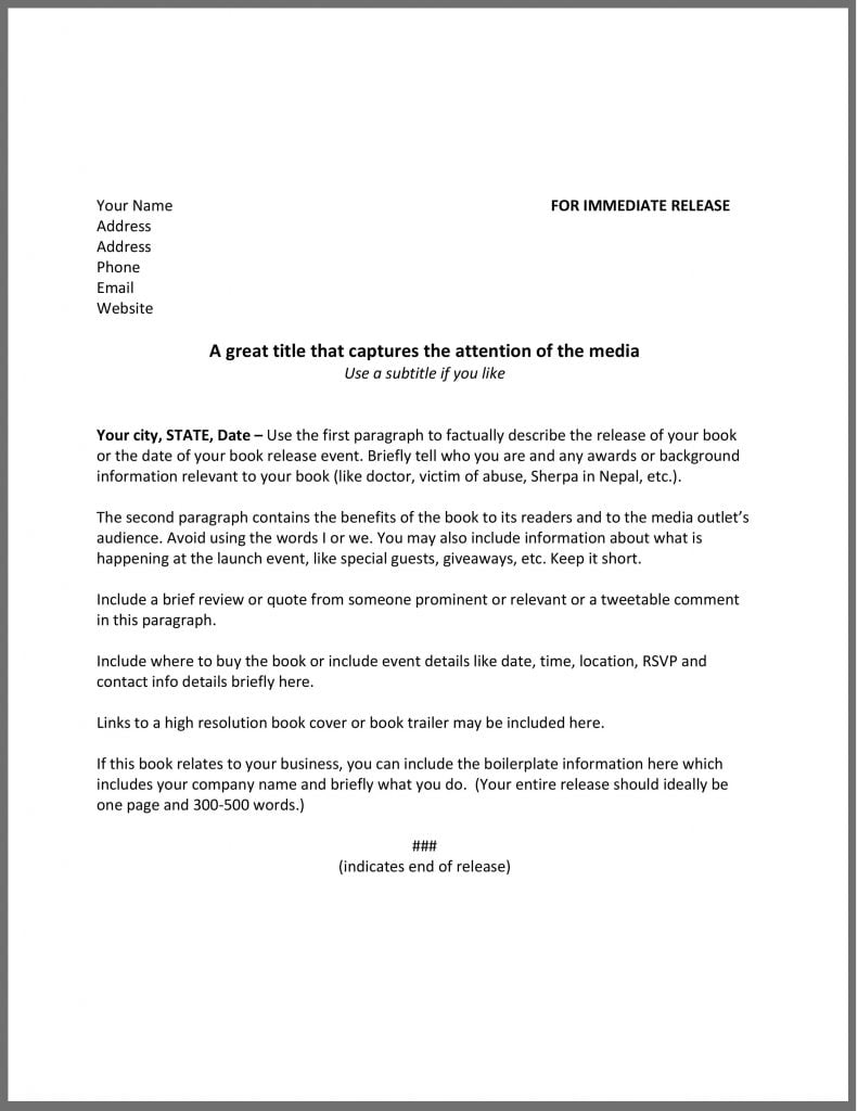 A Book Press Release Example Concept, and Format INK