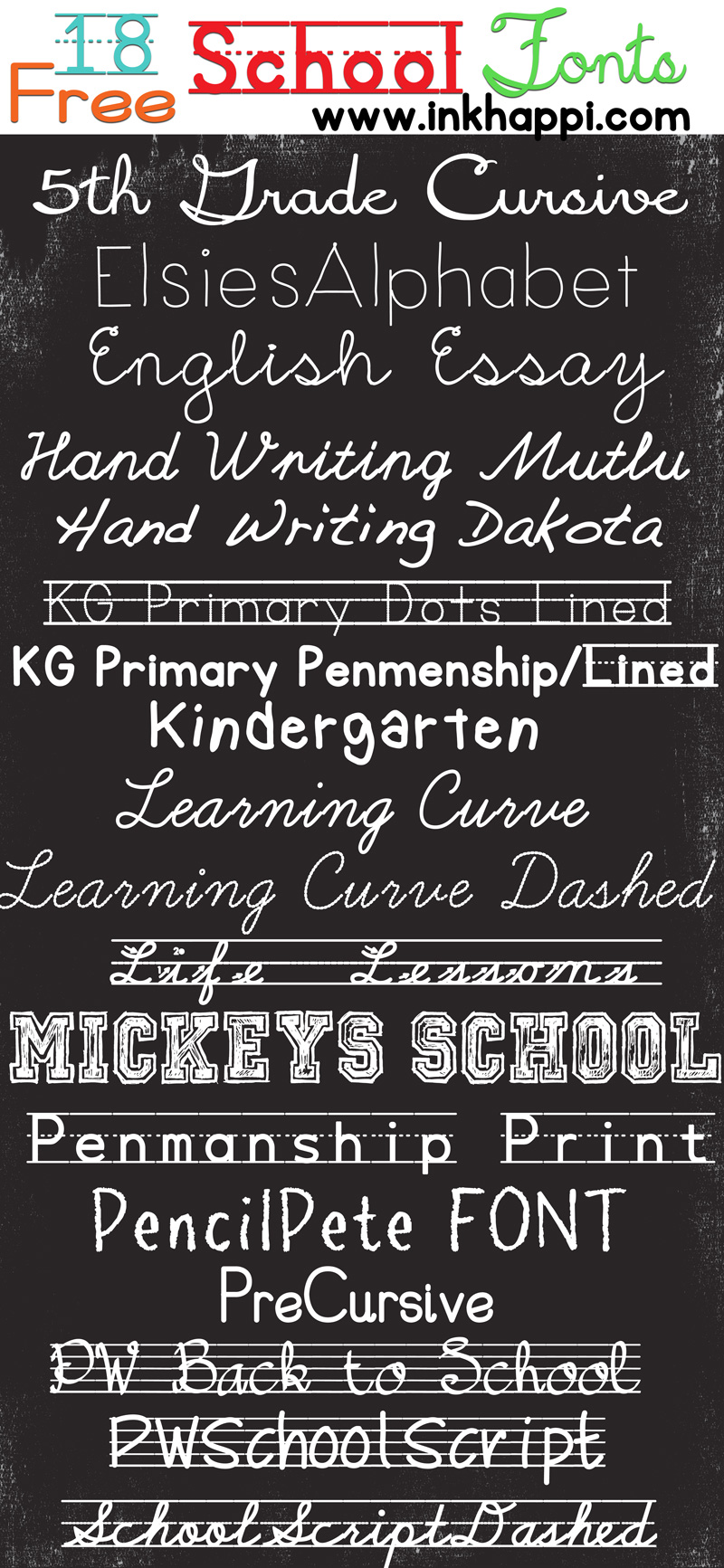 School Fonts... Free download links and a Printable! inkhappi