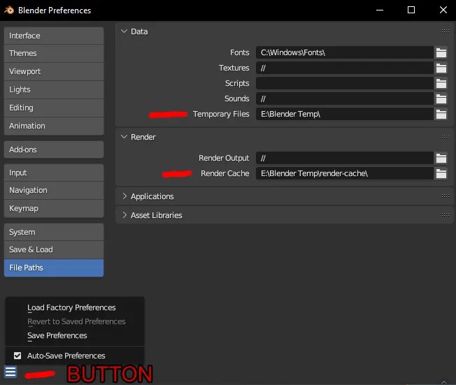 Change Temporary & Cache Location in Blender Inlet