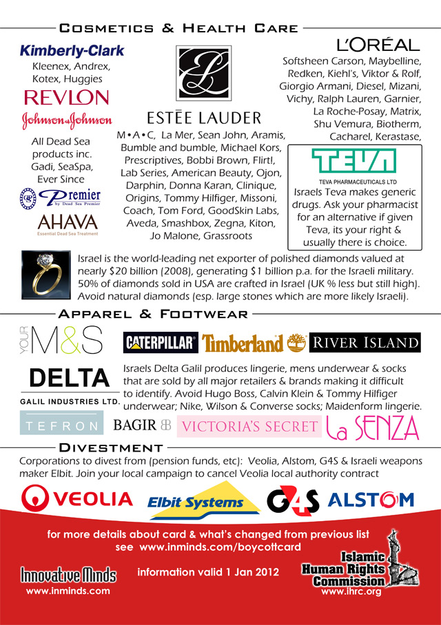 Boycott Israeli Products List 2023 Boycott Israel Campaign 2012