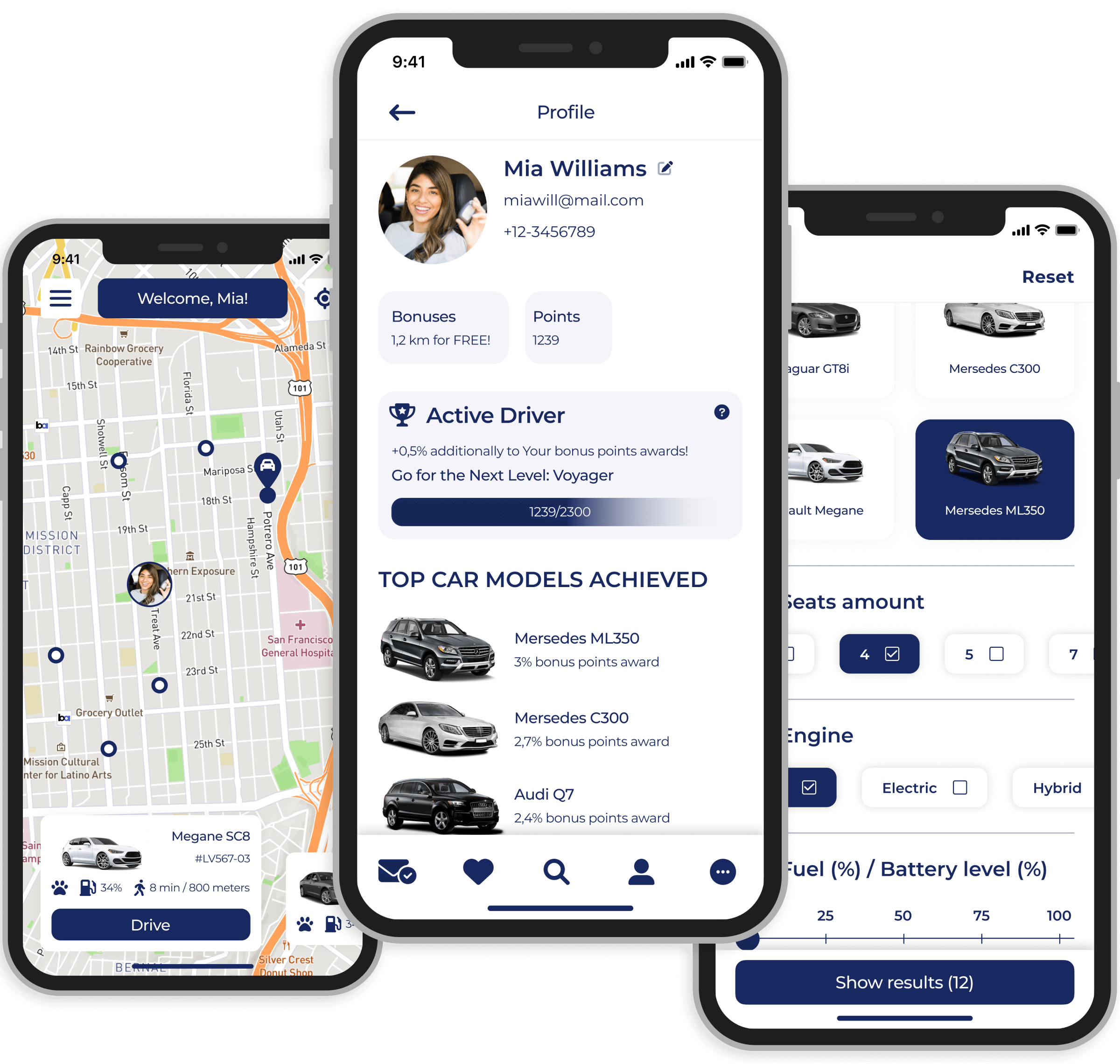 Carsharing application with adaptive rent rate depending on client's