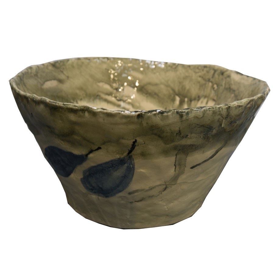 French Decorative Yellow Glazed Terra Cotta Bowl Inner Gardens