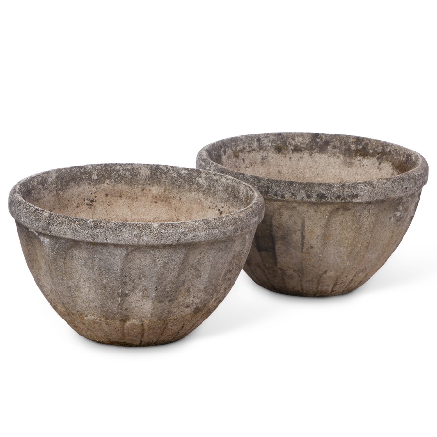 Vintage Concrete Round Planters, Low Bowl Inner Gardens