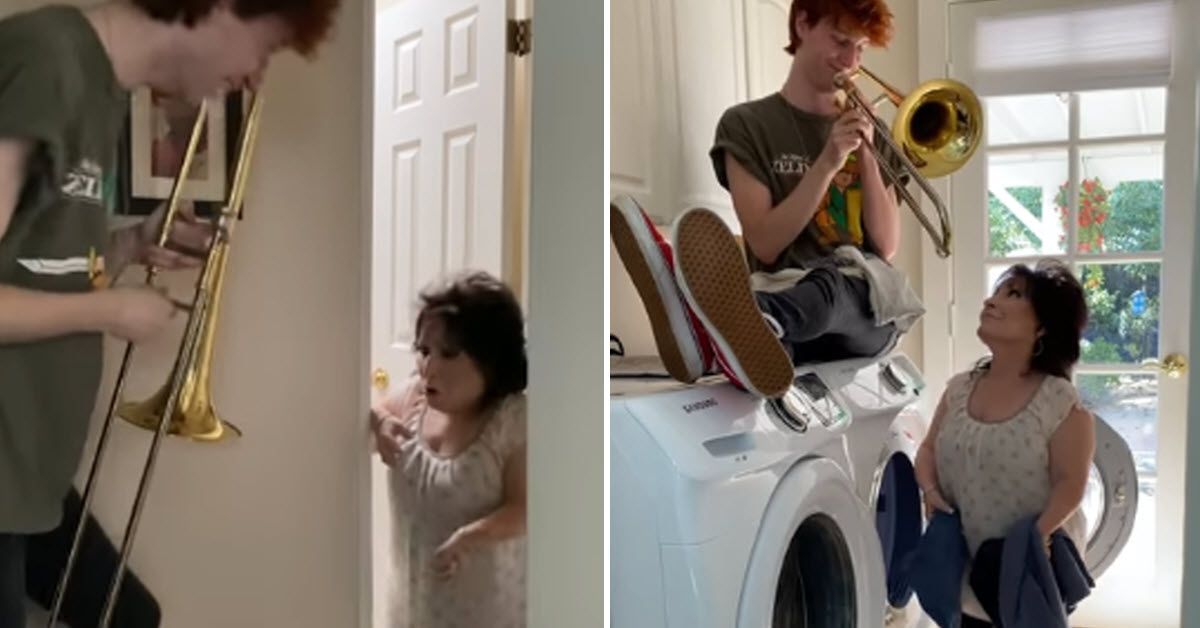 Funny Son Adds Trombone To His Mom’s Daily Movements Inner Strength Zone