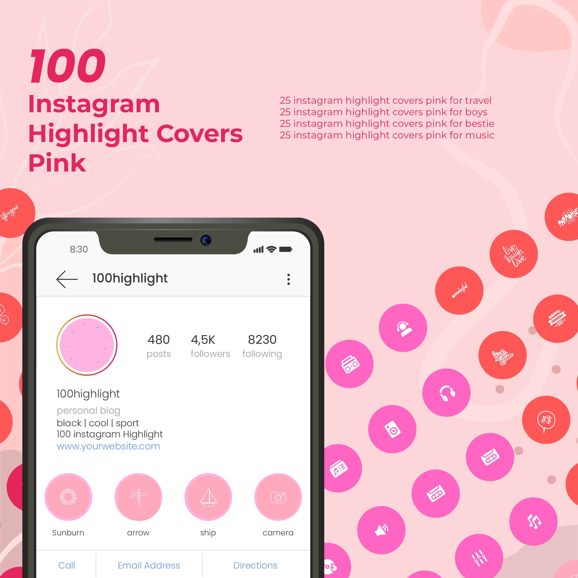Instagram Highlight Covers Pink 100 Free Templates