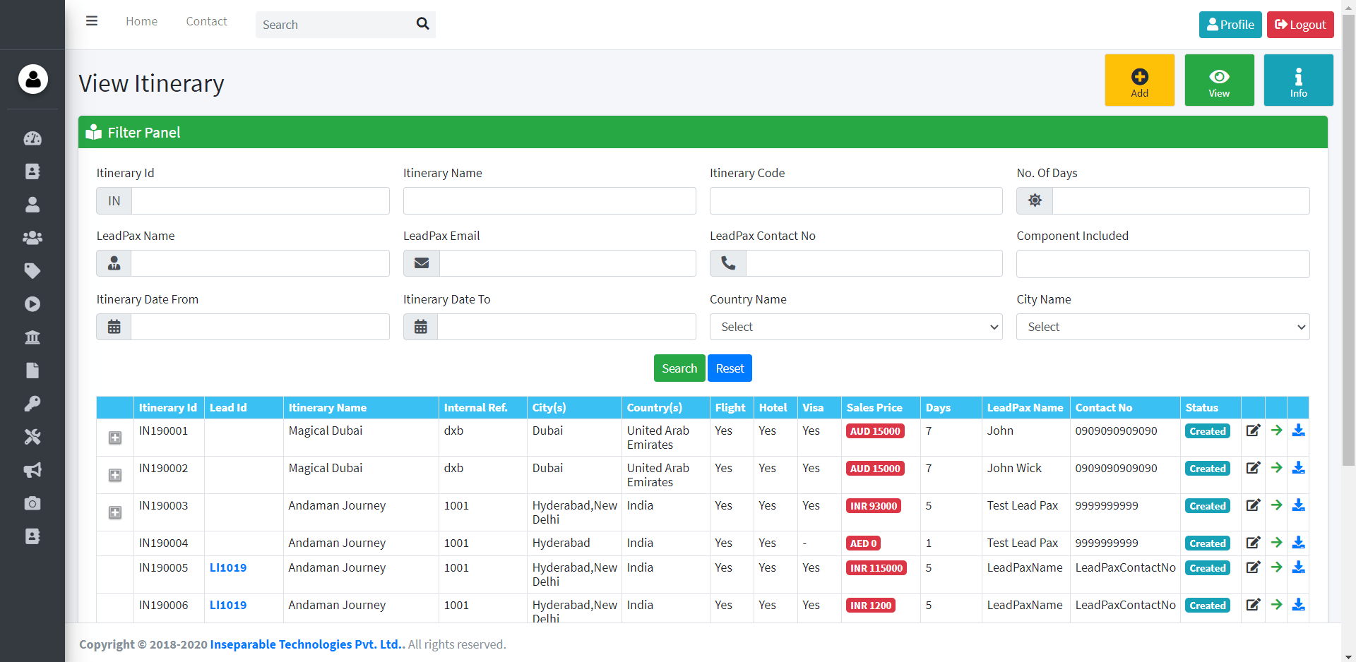 Itinerary Builder Inseparable Technologies