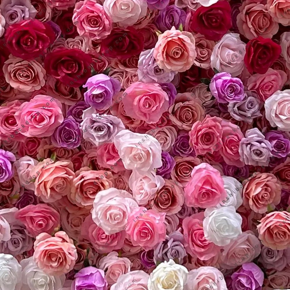 3D Red Pink Gradient Roll Up Artificial Wedding Flower Wall