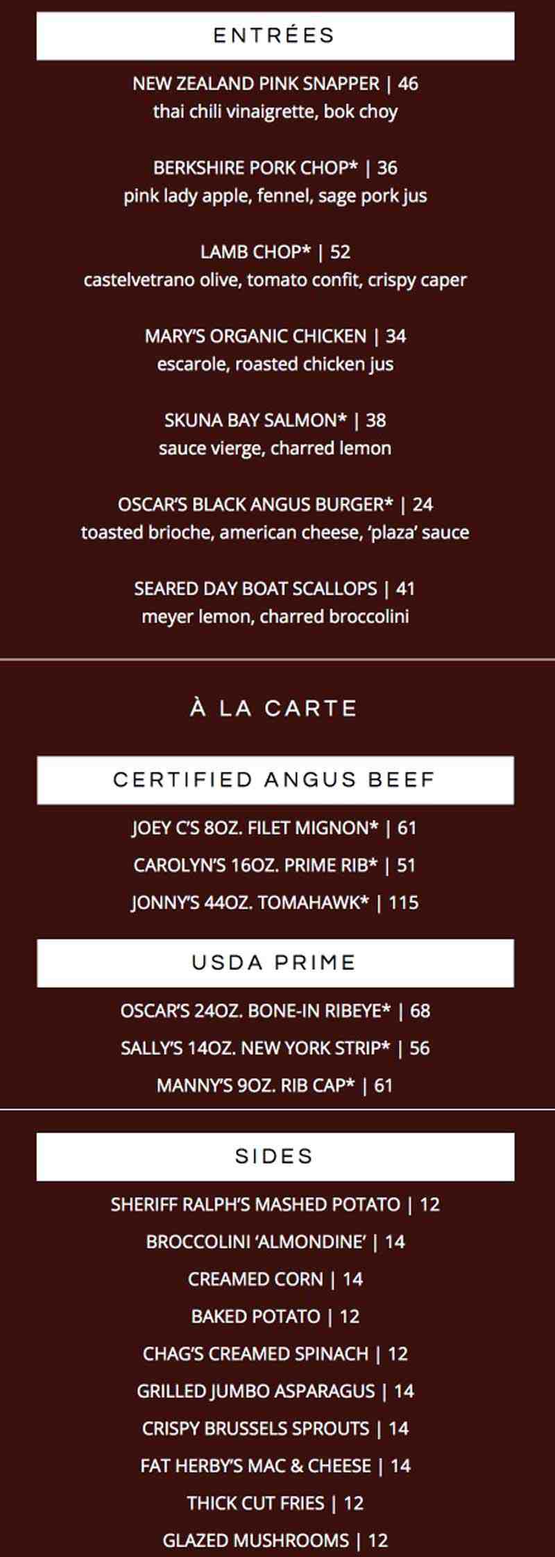 Menu for Oscar's Steakhouse (1 S. Main St Las Vegas NV, 89101)