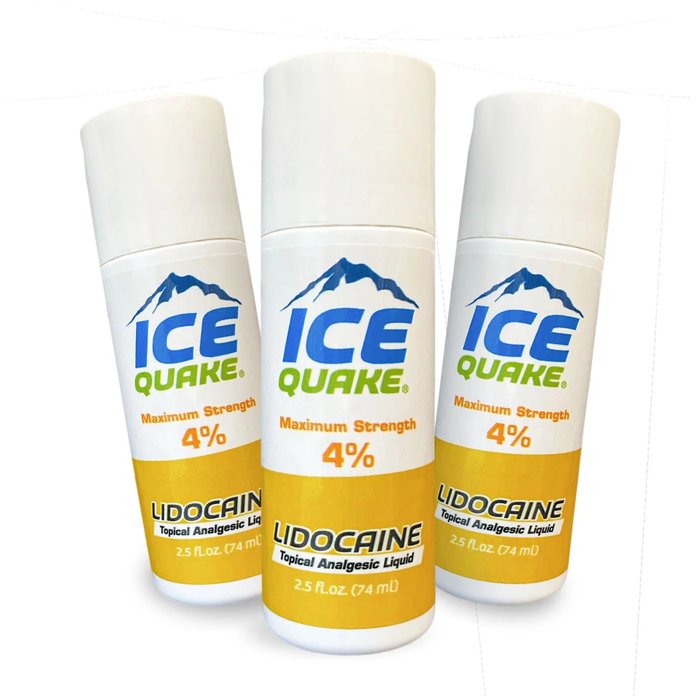 Ice Quake 4 Lidocaine RollOn Pain Reliever Max strength 2.5 oz. (3 P