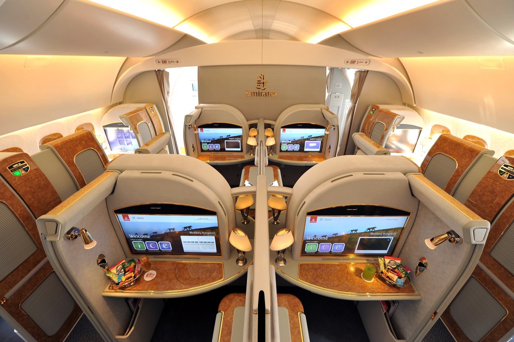 The world renowned Emirates First Class cabin aboard the Airbus A380 (Source: Emirates)