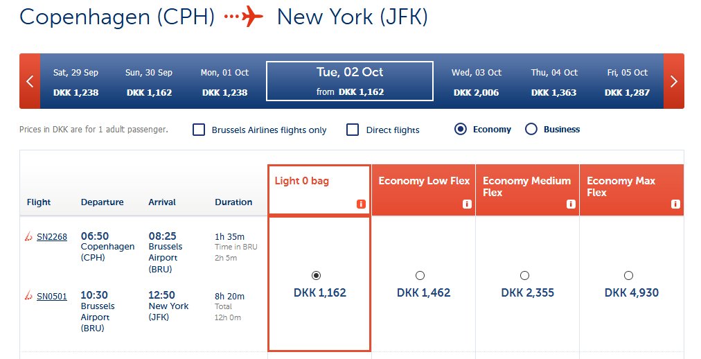 Brussels Airlines introducer Economy Light billetter på ruter over