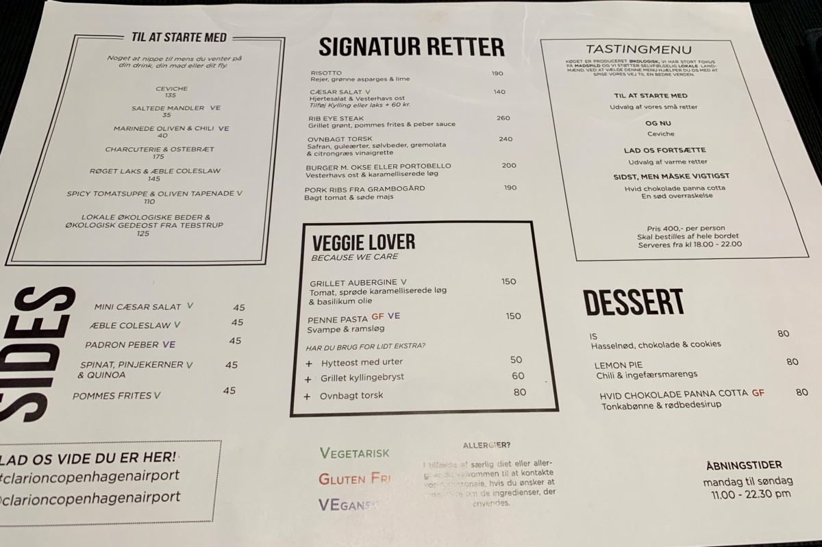 Clarion CPH Airport Menukort InsideFlyer DK