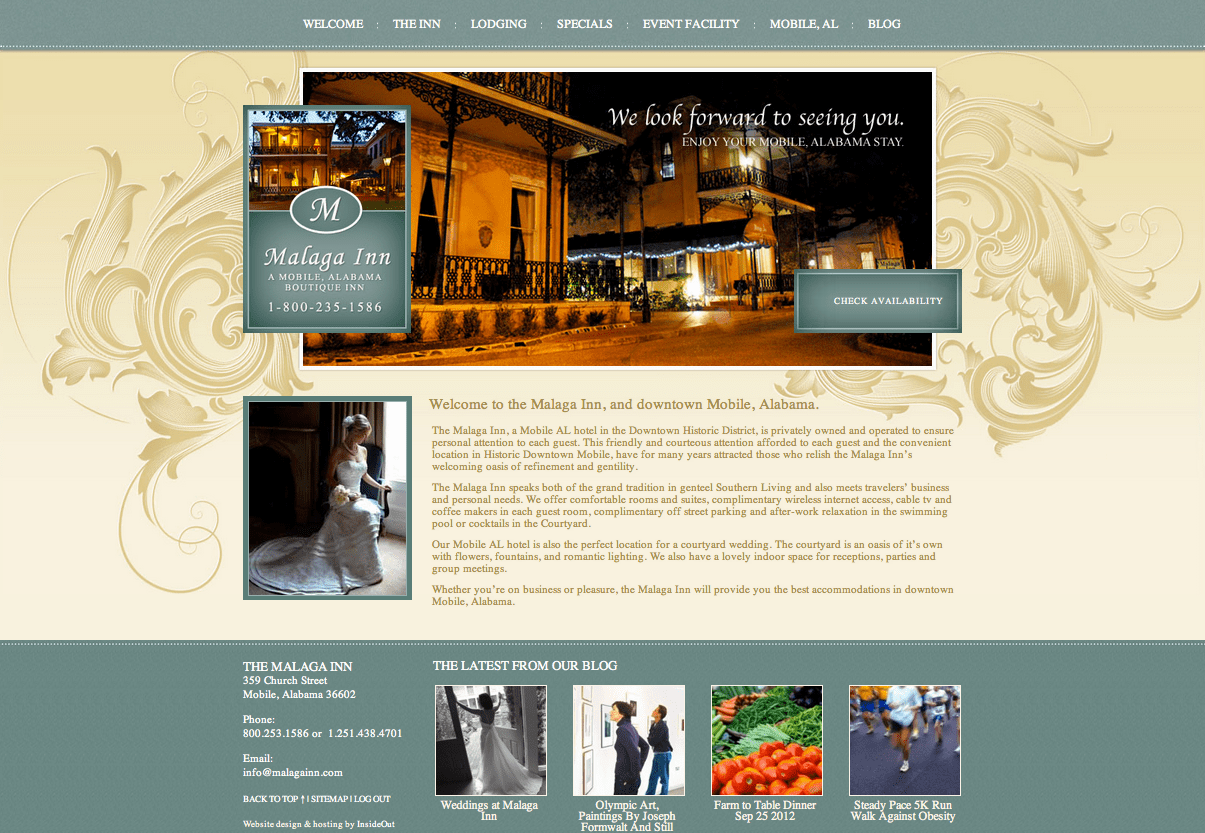 New Website Design for Malaga Inn, Mobile, AL Insideout Solutions Web
