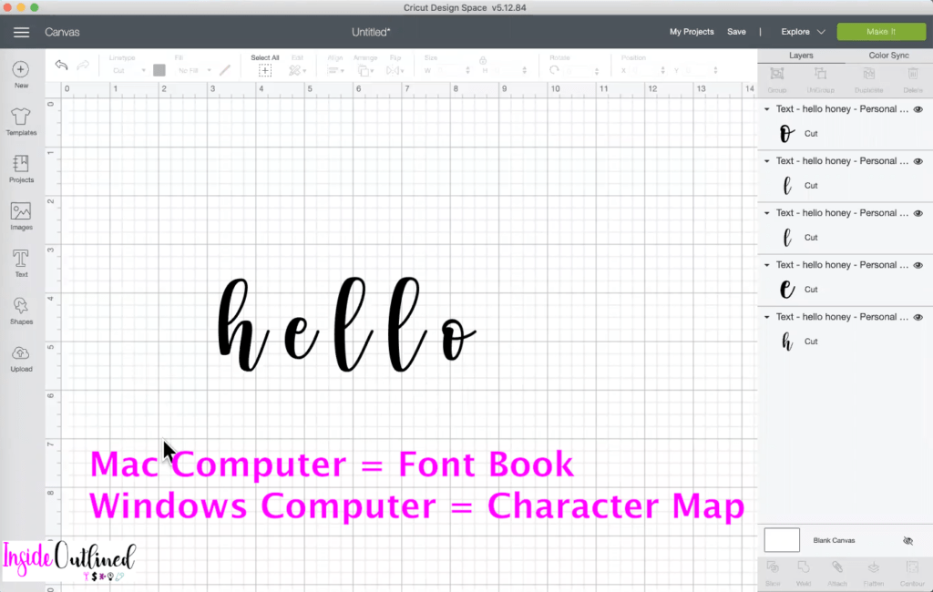 How To Use Glyphs In Cricut Design Space Mac and PC 3