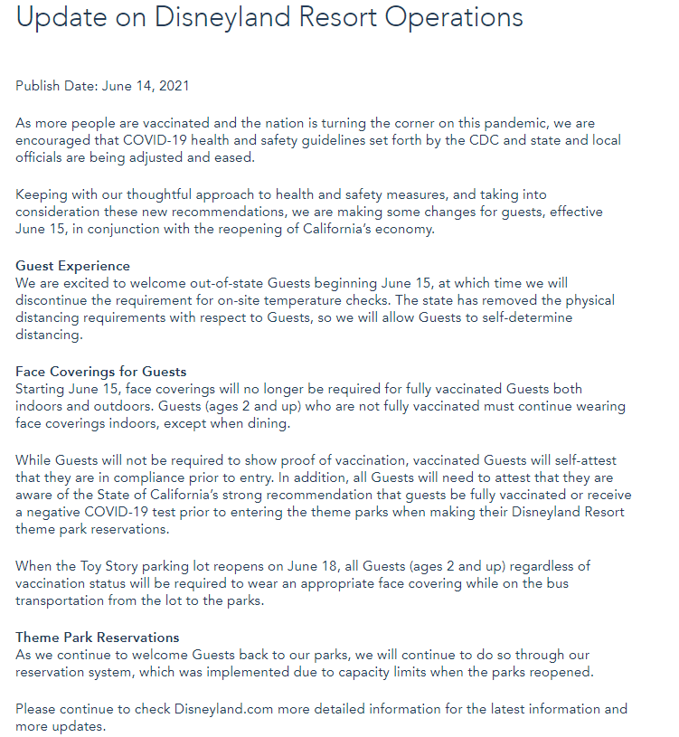 Disneyland Ending Face Mask Policy For Vaccinated Guests