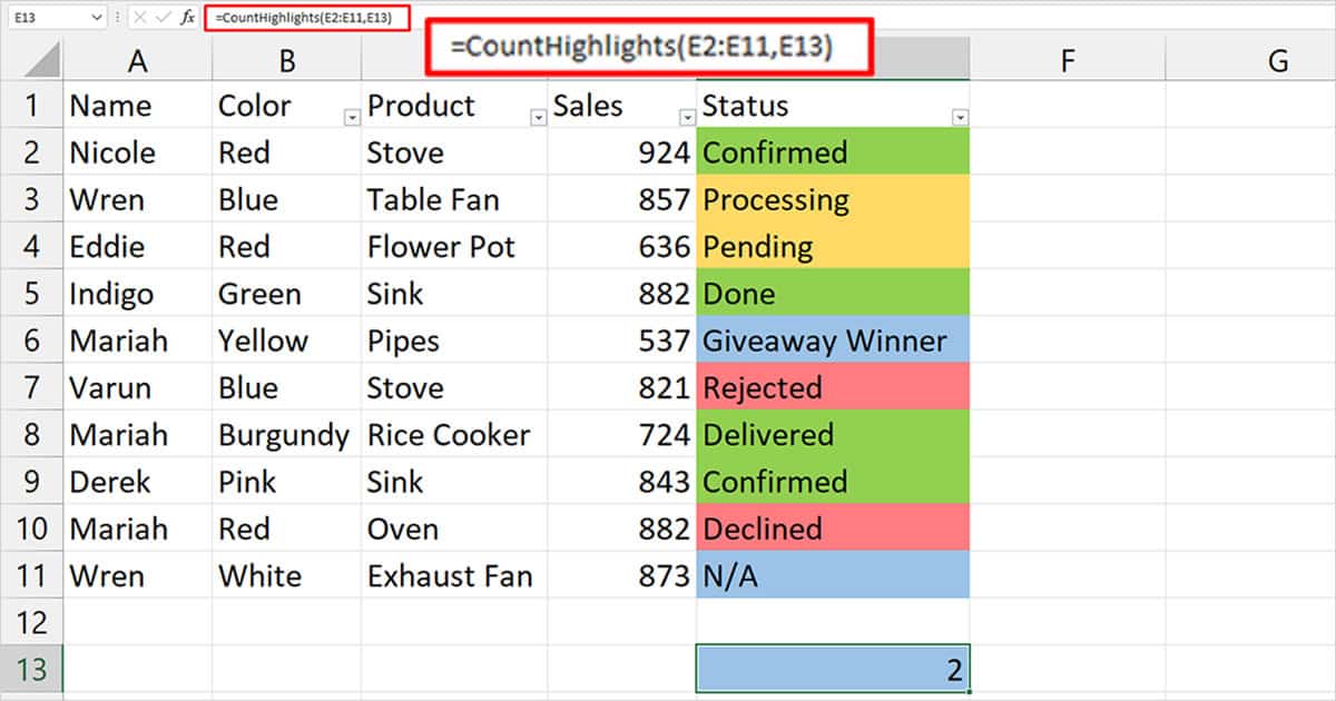 How to Count Highlighted Cells