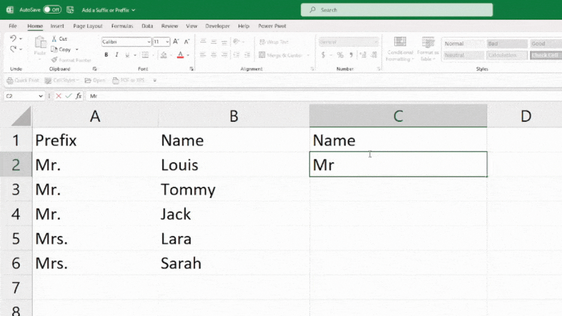 How to Add a Suffix or Prefix to Cells in Excel