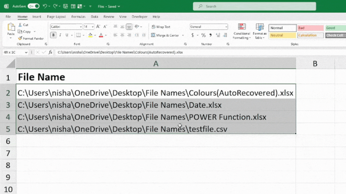 How to Copy File Names Into Excel