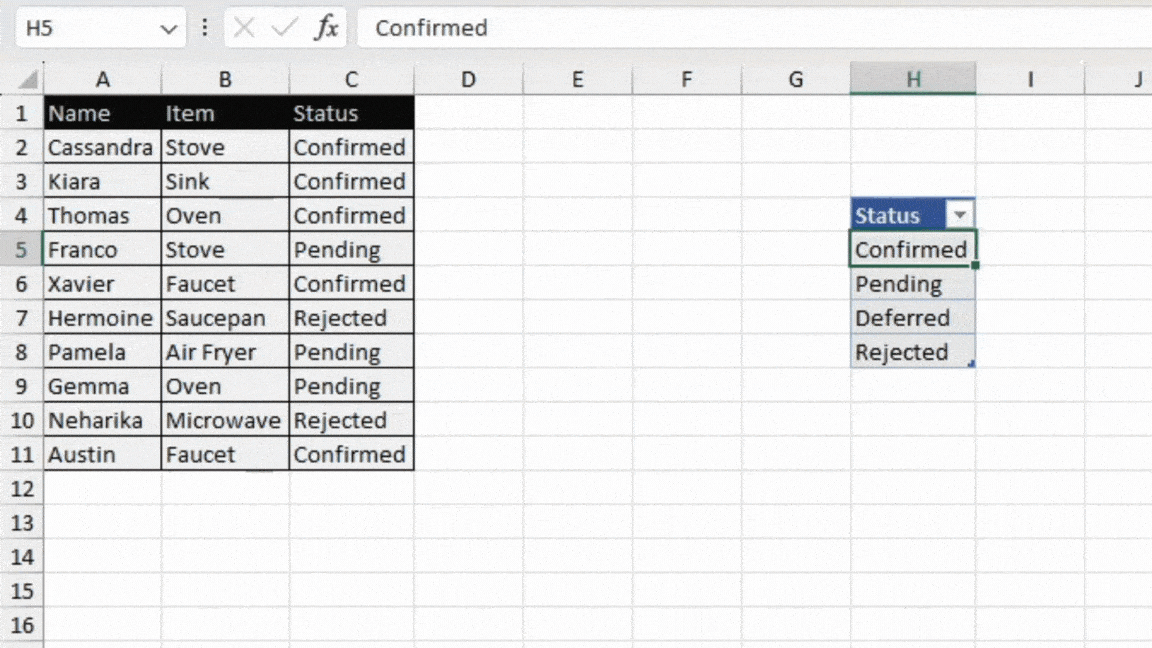 How to Use Excel Data Validation List from Table