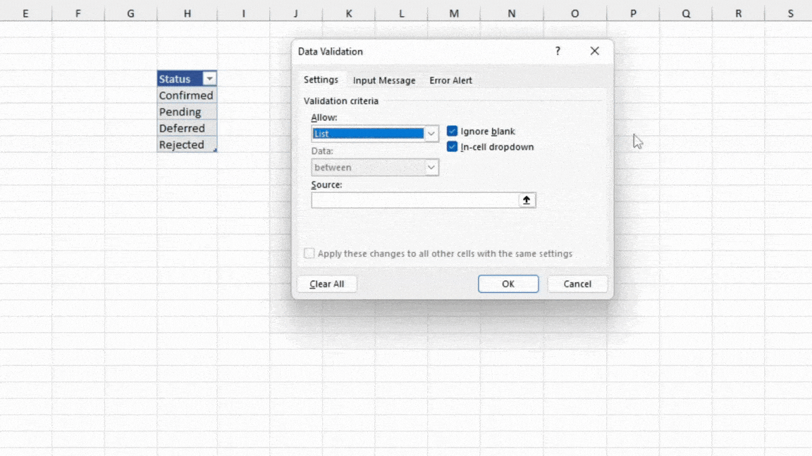 How to Use Excel Data Validation List from Table