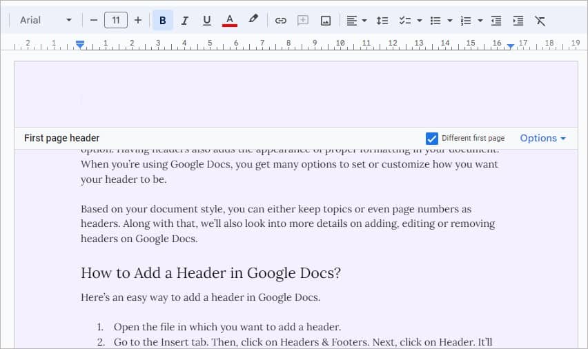 How to Add a Header in Google Docs