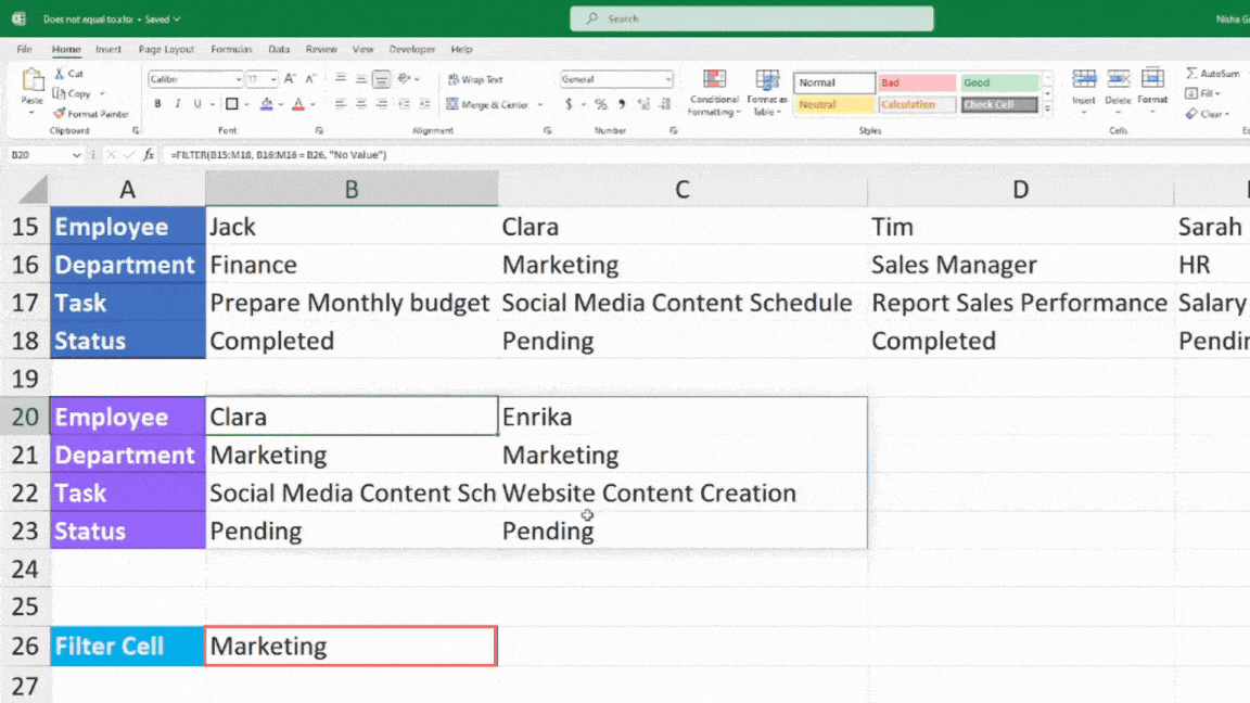 How to Do a Horizontal Filter in Excel