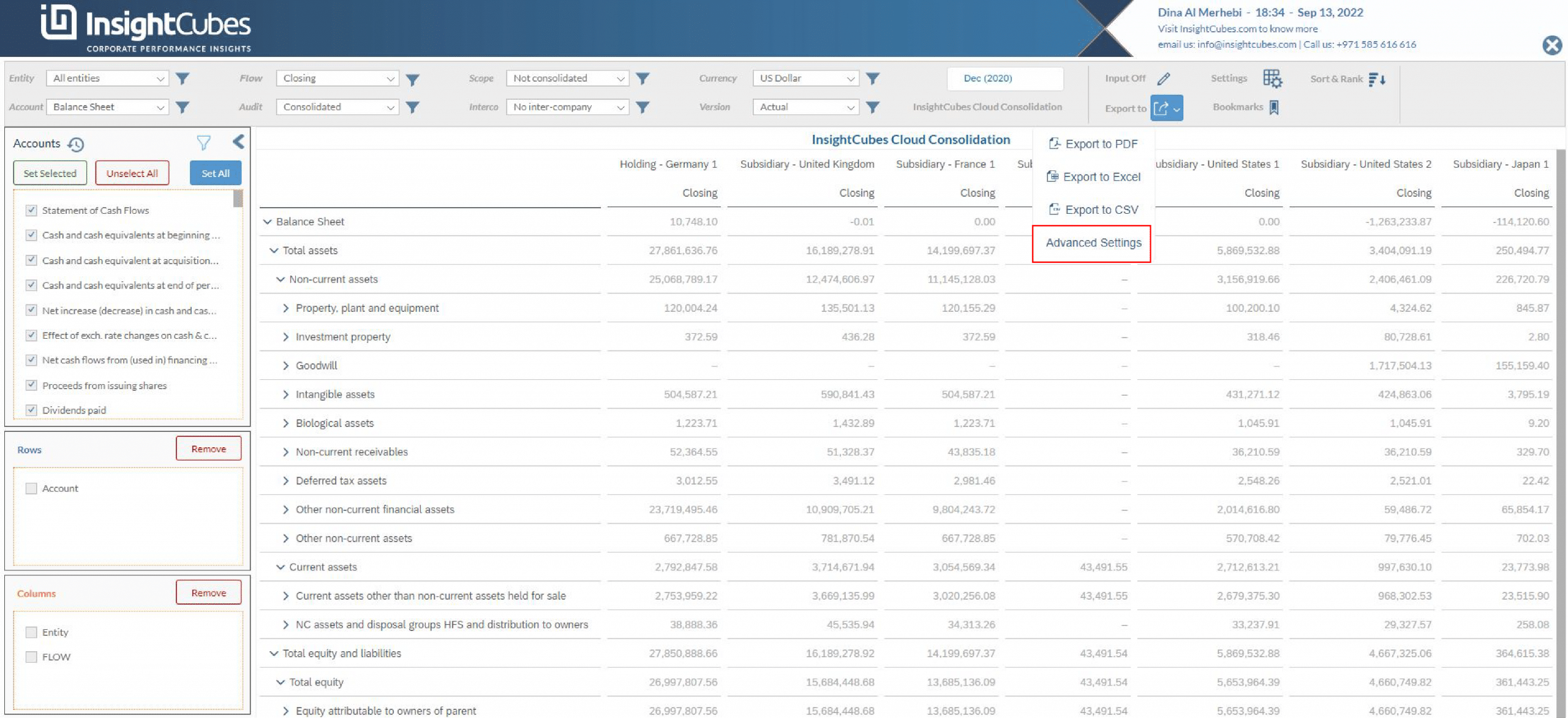 Advanced report exporting Excel CSV PDF SAP Analytics Designer
