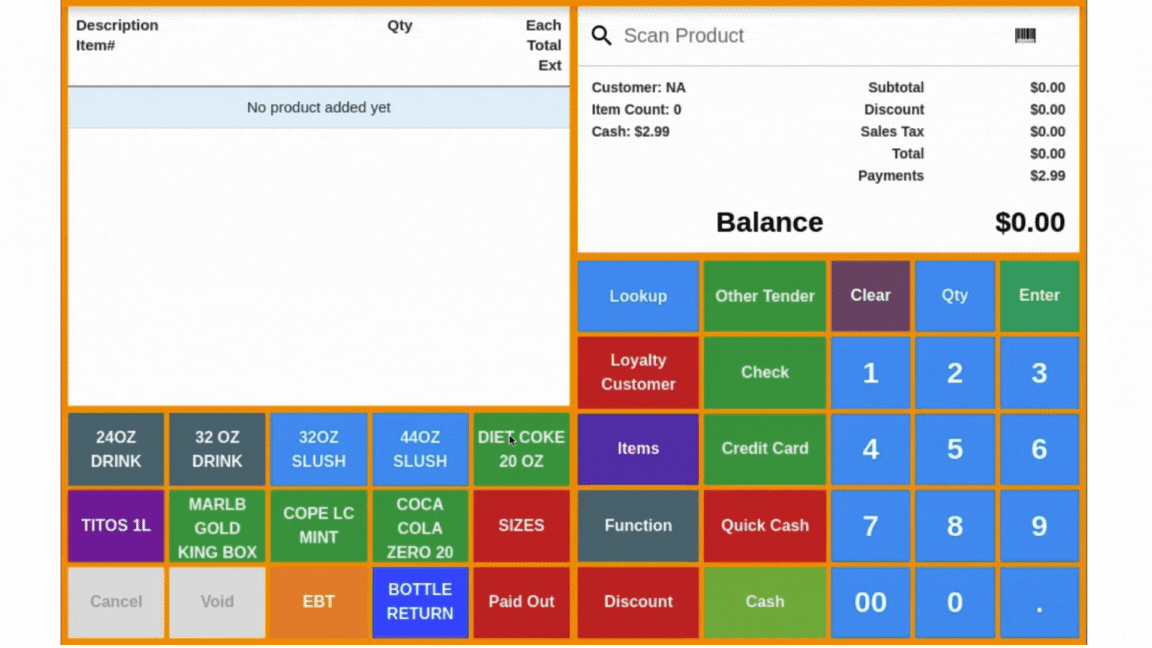 Quick Cash Button Insight Retail Software