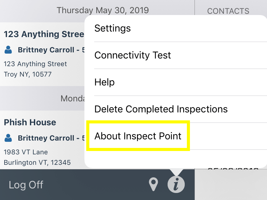 What version of the app am I on? Inspect Point Help Desk