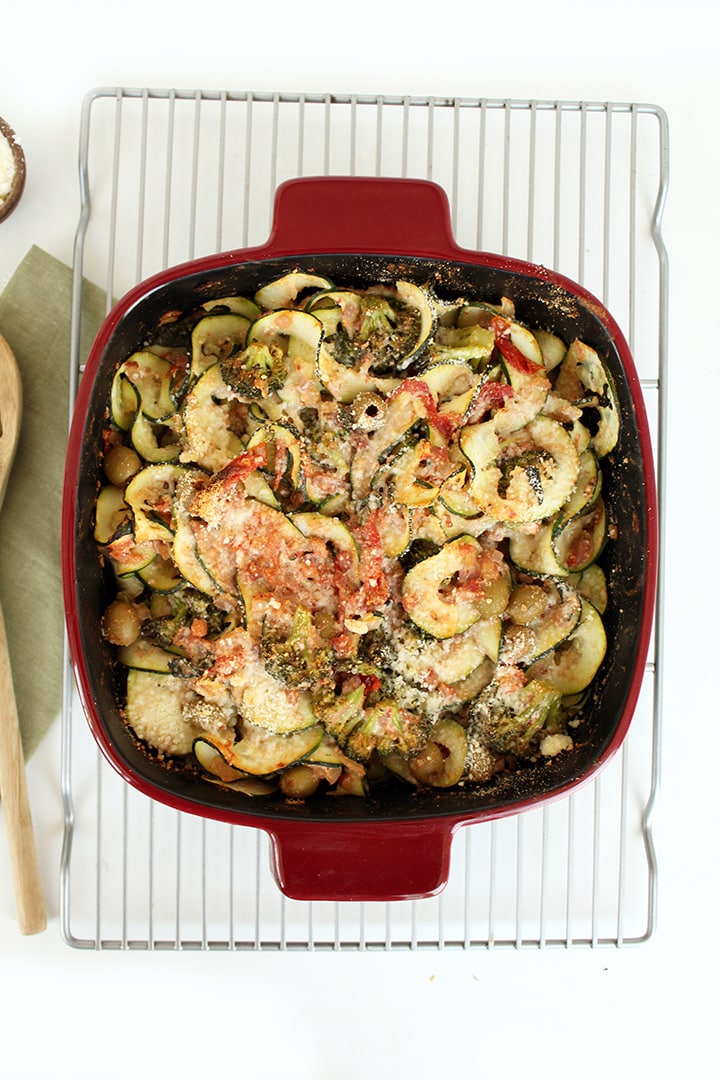 Baked Zucchini Pasta with Pancetta, Olives and Broccoli — Inspiralized