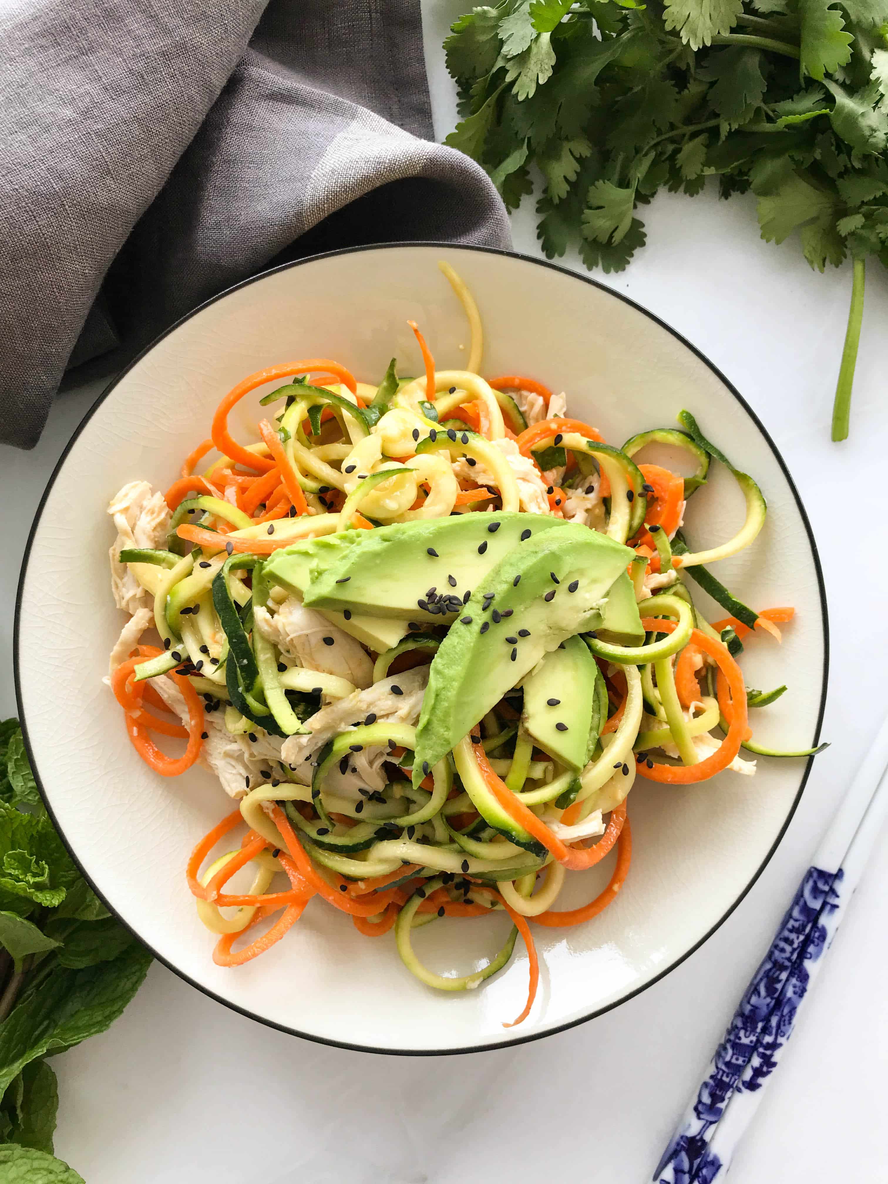 Chilled Asian Zoodle Salad with Chicken and Avocado — Inspiralized