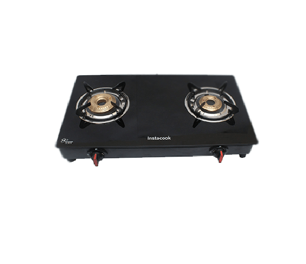 Black InstaCook 2 Burner Glass Top Queen Automatic Gas Stove IE