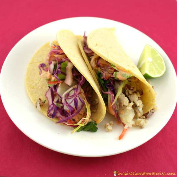 Fish Tacos with MultiGrain Rice and Sriracha Mayo Inspiration Laboratories