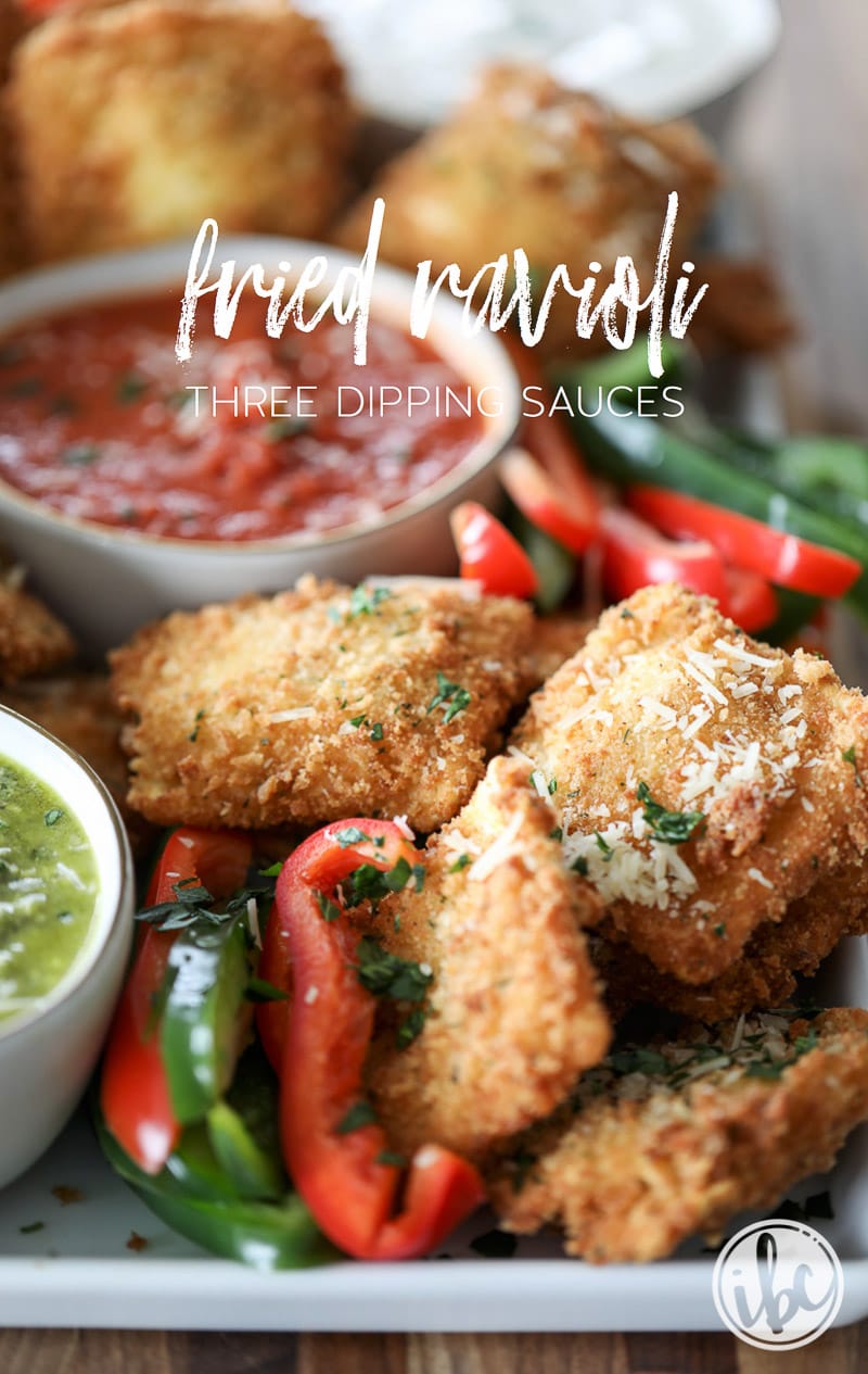 Fried Ravioli with Three Dipping Sauces Appetizer