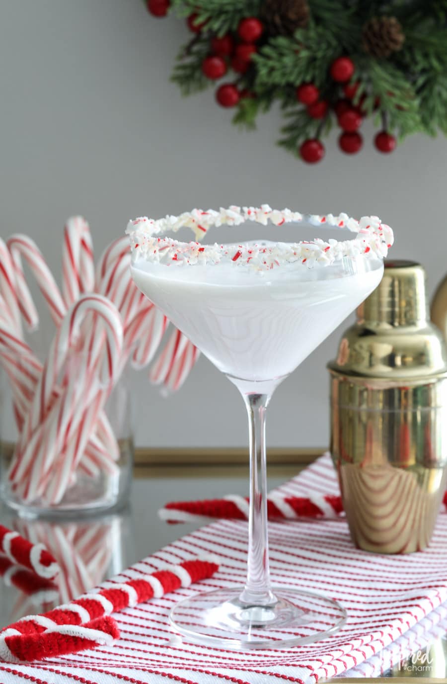 White Chocolate Peppermint Martini holiday cocktail recipe