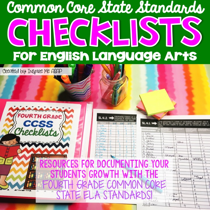 Common Core State Standards ELA Checklists for Fourth Grade Inspire