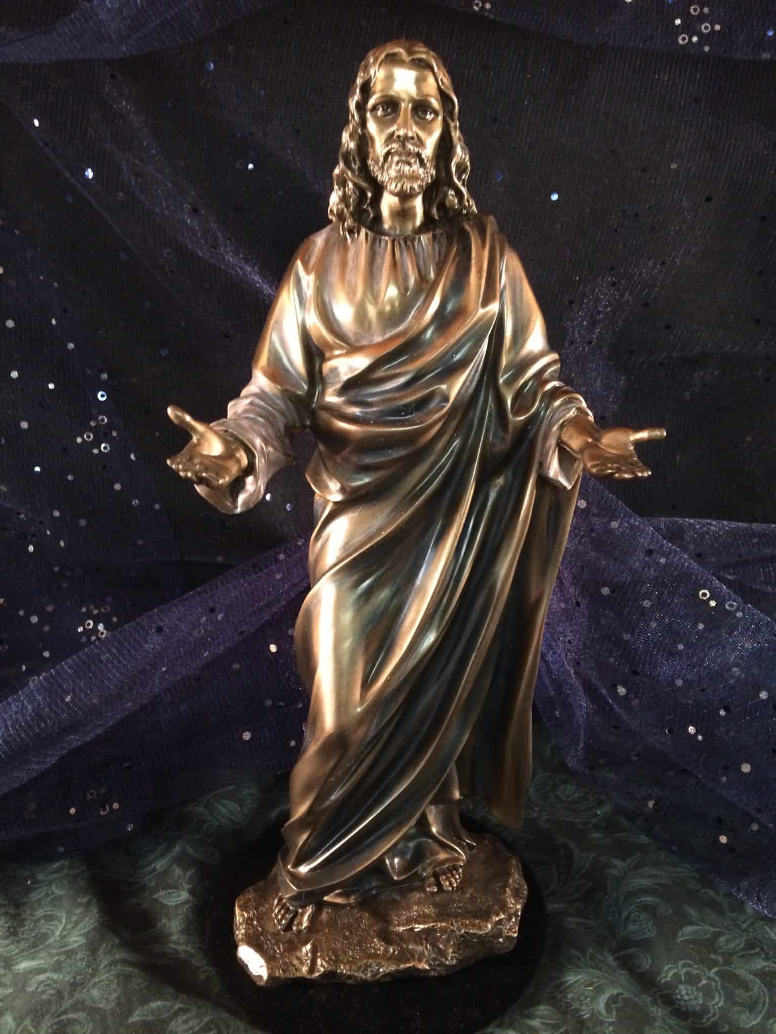 12″ Jesus Christ Bronze Resin Statue Inspirit Crystals