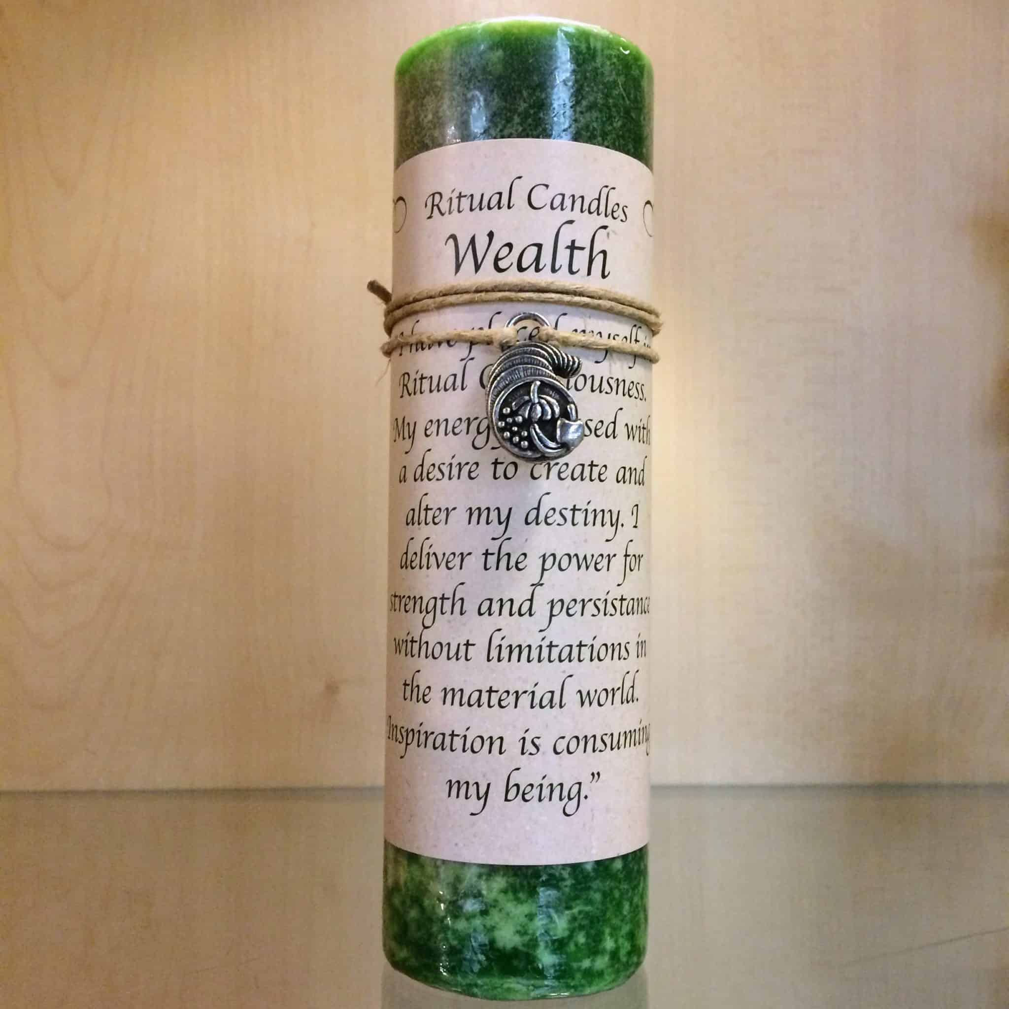 6″ Ritual Charm Candle Wealth Inspirit Crystals