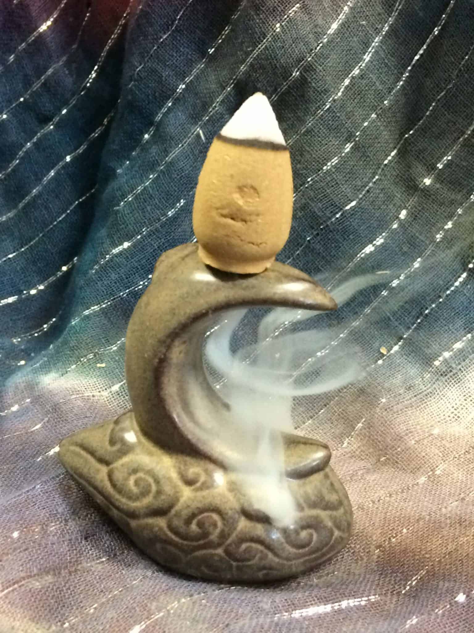 2″ Crescent Moon Ceramic Backflow Incense Burner Inspirit Crystals